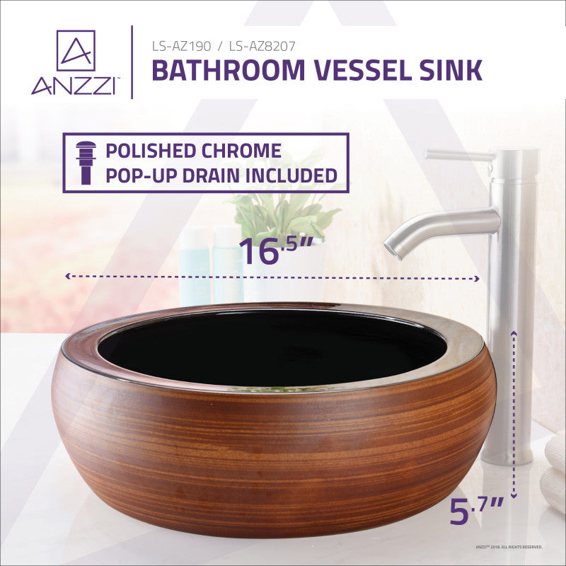 Regalia Series 17 in. Bathroom Vessel Sink with Scratch-Tough and Stain-Resistant Non-Porous Surface in Black Glass