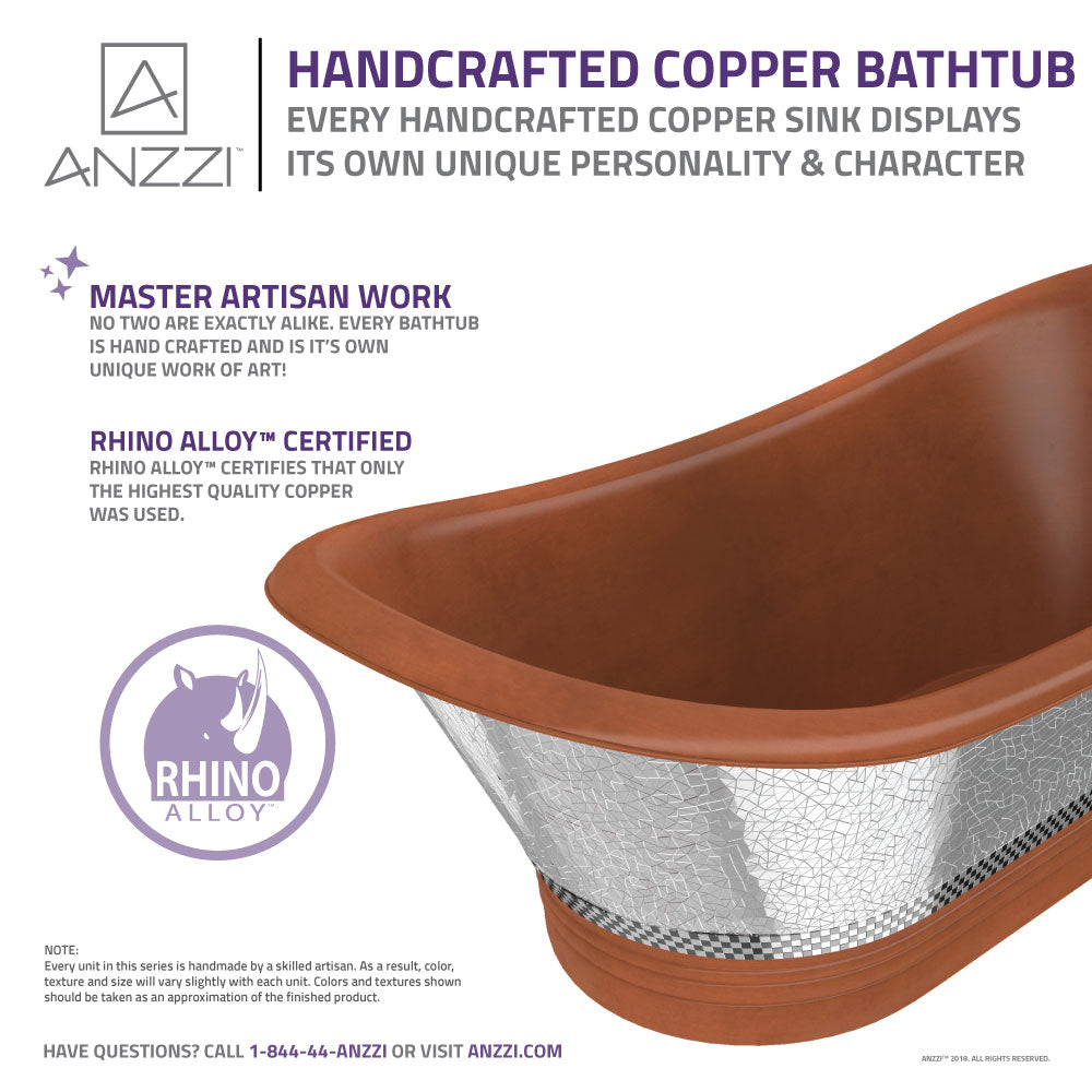 Theodosius 68 in. Handmade Copper Double Slipper Flatbottom Non-Whirlpool Bathtub in Polished Antique Copper