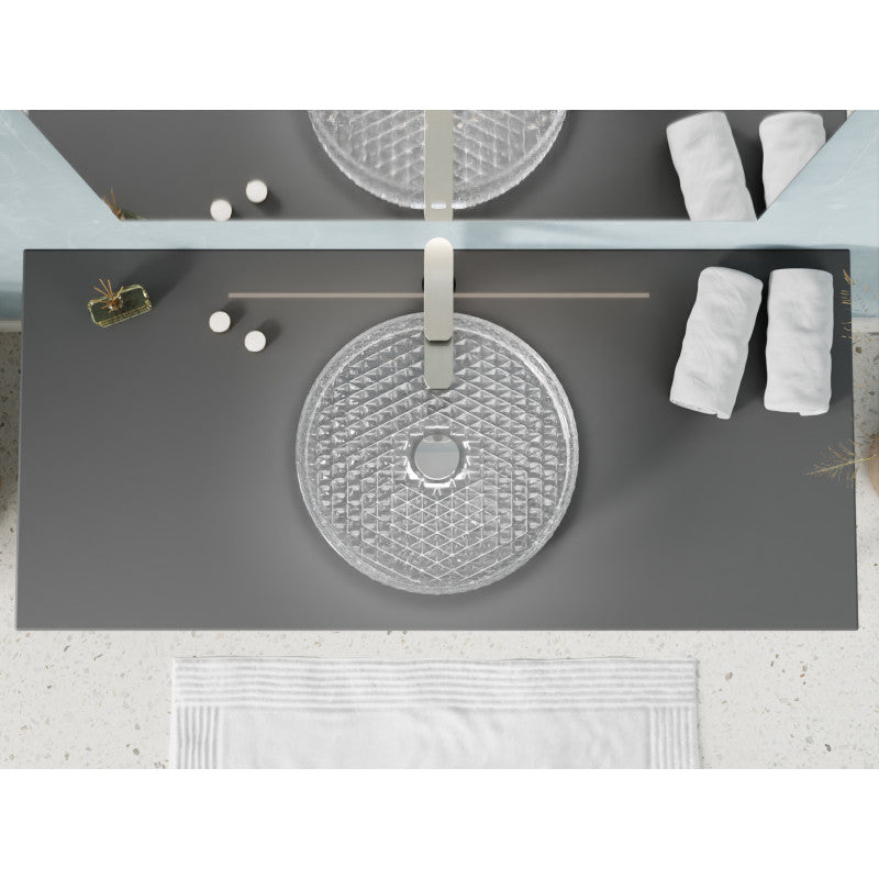 Celeste Round Clear Glass Vessel Bathroom Sink with Faceted Pattern