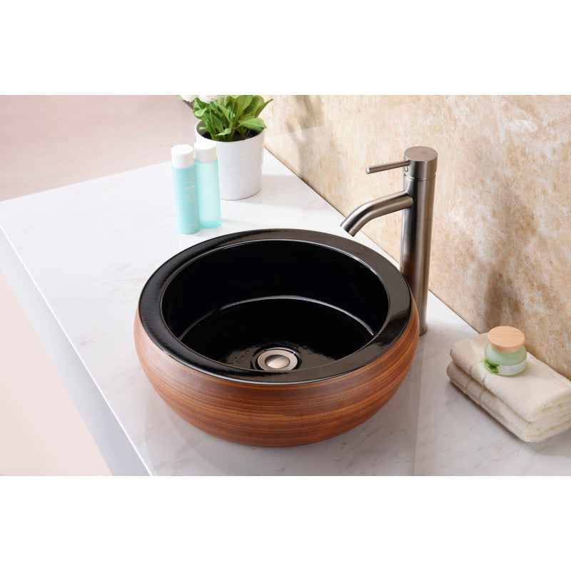 Regalia Series 17 in. Bathroom Vessel Sink with Scratch-Tough and Stain-Resistant Non-Porous Surface in Black Glass