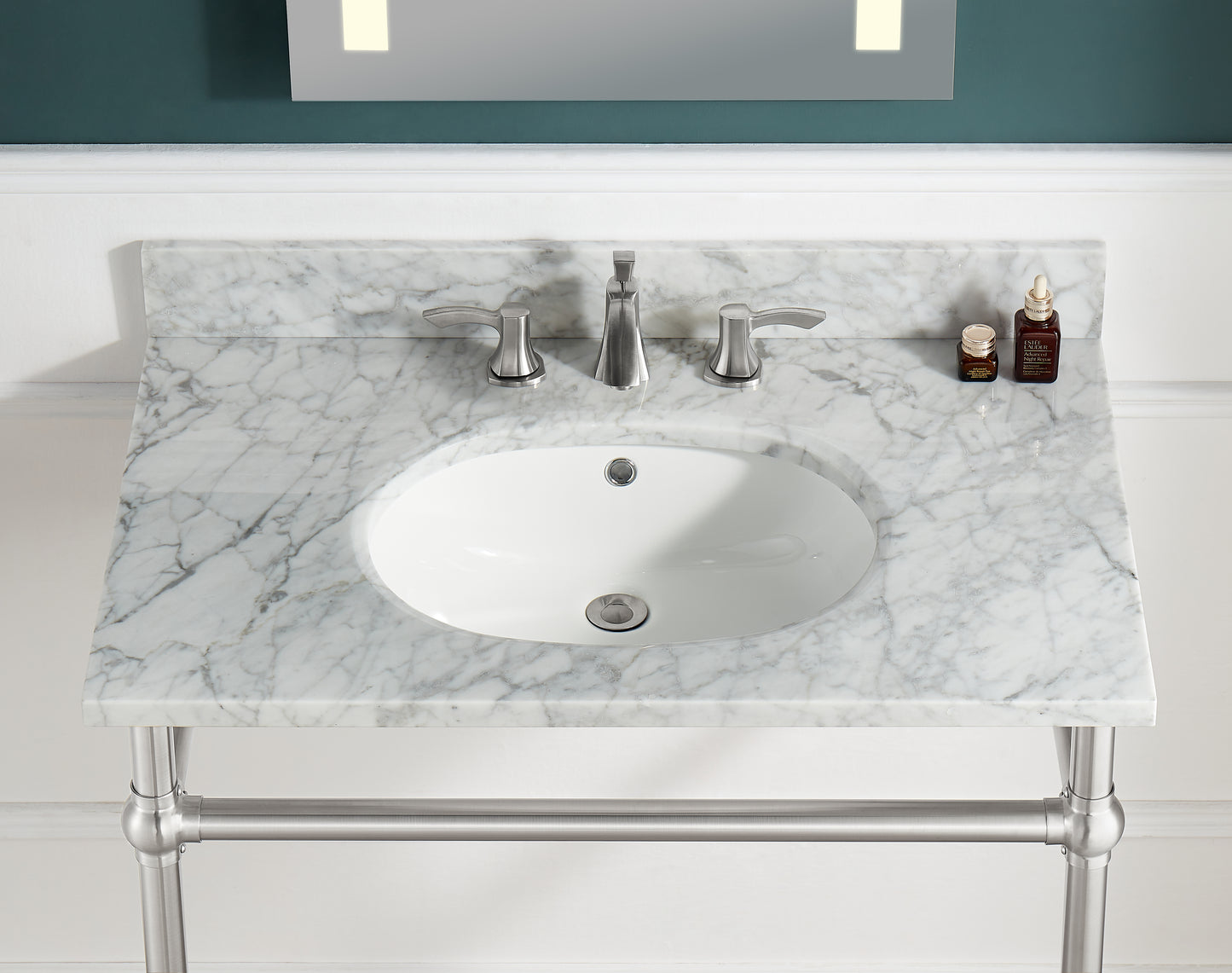Verona 34.5 in. Console Sink with Carrara White Counter Top
