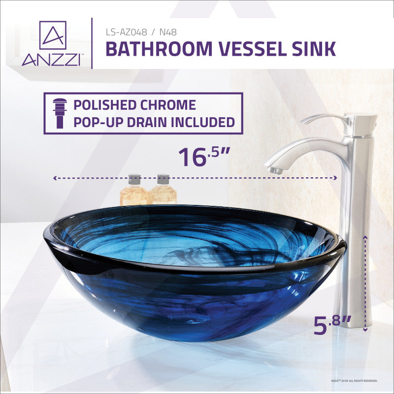 Thalu Series 17 in. Bathroom Vessel Sink with Scratch-Tough and Stain-Resistant Surface in Sapphire Wisp Glass