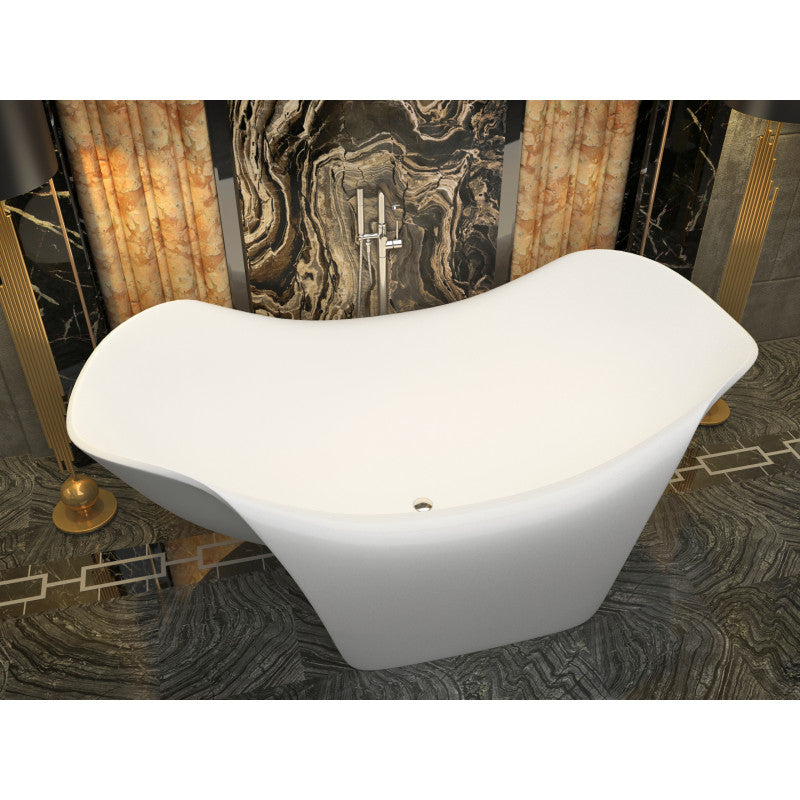 Cielo 6.5 ft. Solid Surface Center Drain Freestanding Bathtub in Matte White