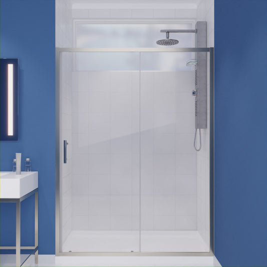 SD-AZ052-02BN - Halberd Series 60 in. x 72 in. H Sliding Framed Shower Door in Brushed Nickel with Tsunami Guard Tempered Glass