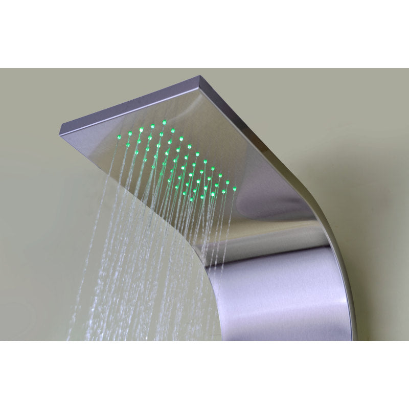 Arc 64 in. 2-Jetted Shower Panel with Heavy Rain Shower and Spray Wand in Brushed Stainless Steel