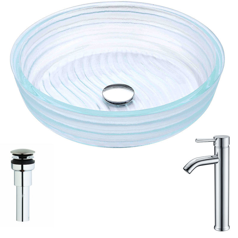 LSAZ064-041 - Canta Series Deco-Glass Vessel Sink in Lustrous Translucent Crystal with Fann Faucet in Chrome