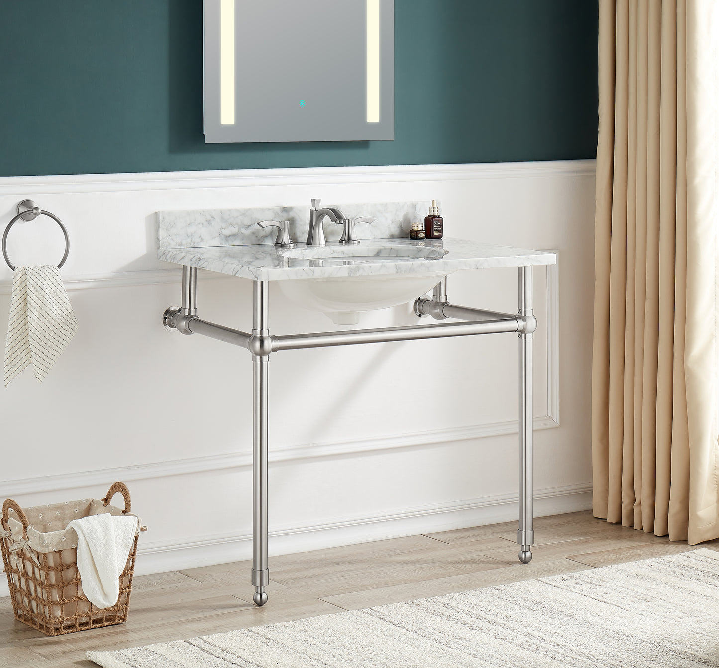 Verona 34.5 in. Console Sink with Carrara White Counter Top