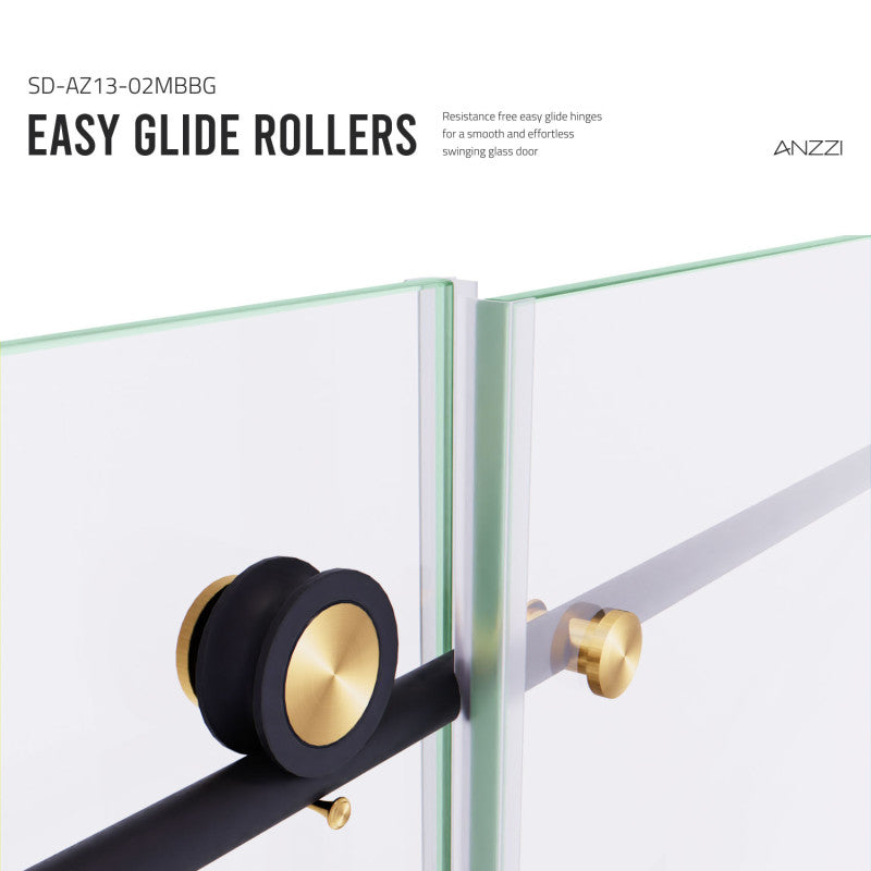 Madam Series 76-in. x 60-in. Frameless Sliding Shower Door in Matte Black and Brushed Gold