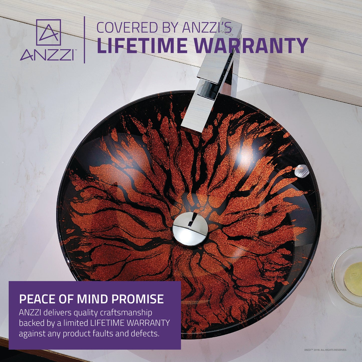 Ore Series Deco-Glass Vessel Sink in Lustrous Red and Black