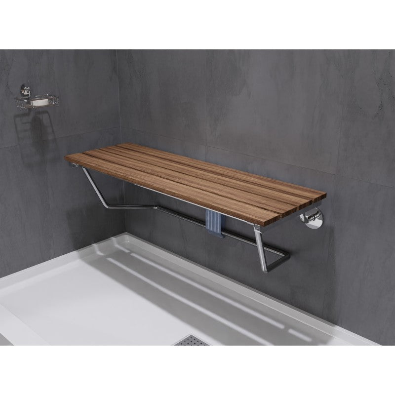 SSP-SS-D-CH - Two Person 35 in. Teak Wood Wall Mounted Folder Shower Seat in Chrome Trim