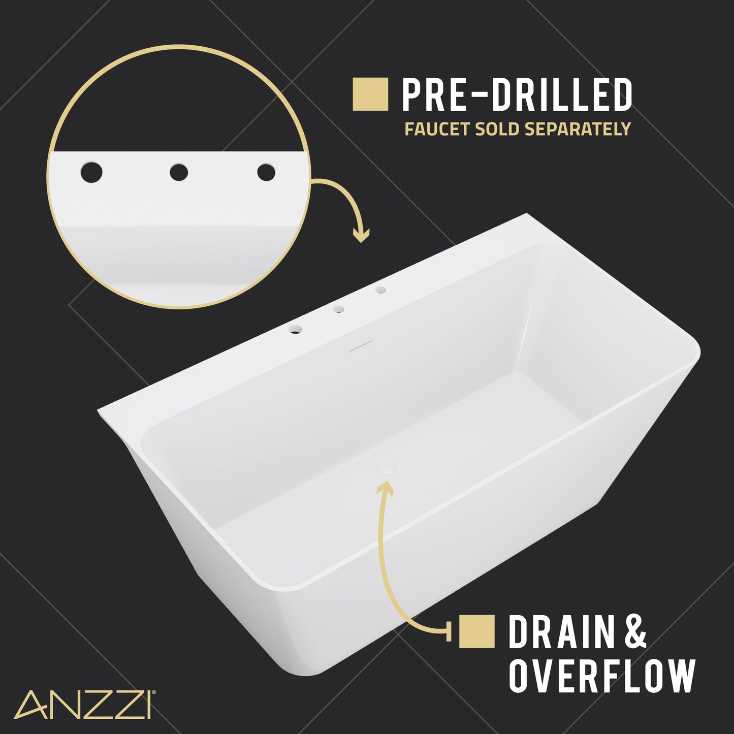 Vault Series 67 in. x 32 in. Flat Bottom Acrylic Freestanding 77 Gallon Soaking Bathtub with Center Drain in White
