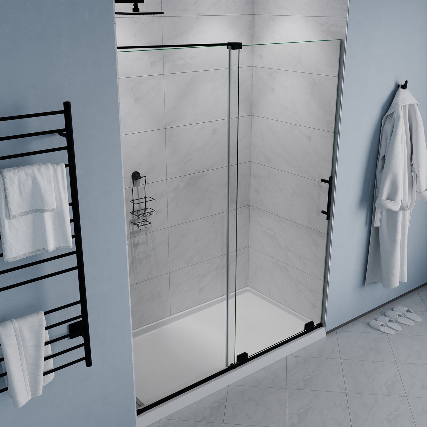 Longboat Series 60 in. x 76 in. Semi-Frameless Shower Door with TSUNAMI GUARD