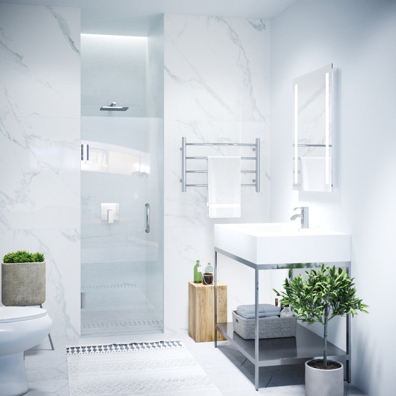 SD-AZ09-02CH - Fellow Series 30 in. x 72 in. H Hinged Frameless Shower Door in Chrome with Tsunami Guard Tempered Glass and Handle
