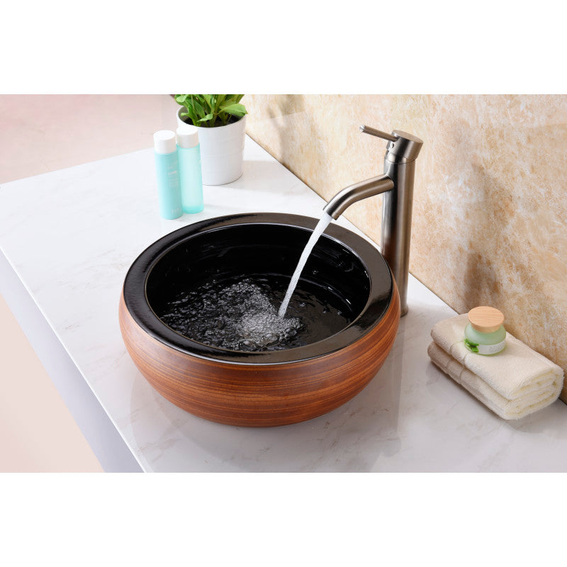 Regalia Series 17 in. Bathroom Vessel Sink with Scratch-Tough and Stain-Resistant Non-Porous Surface in Black Glass