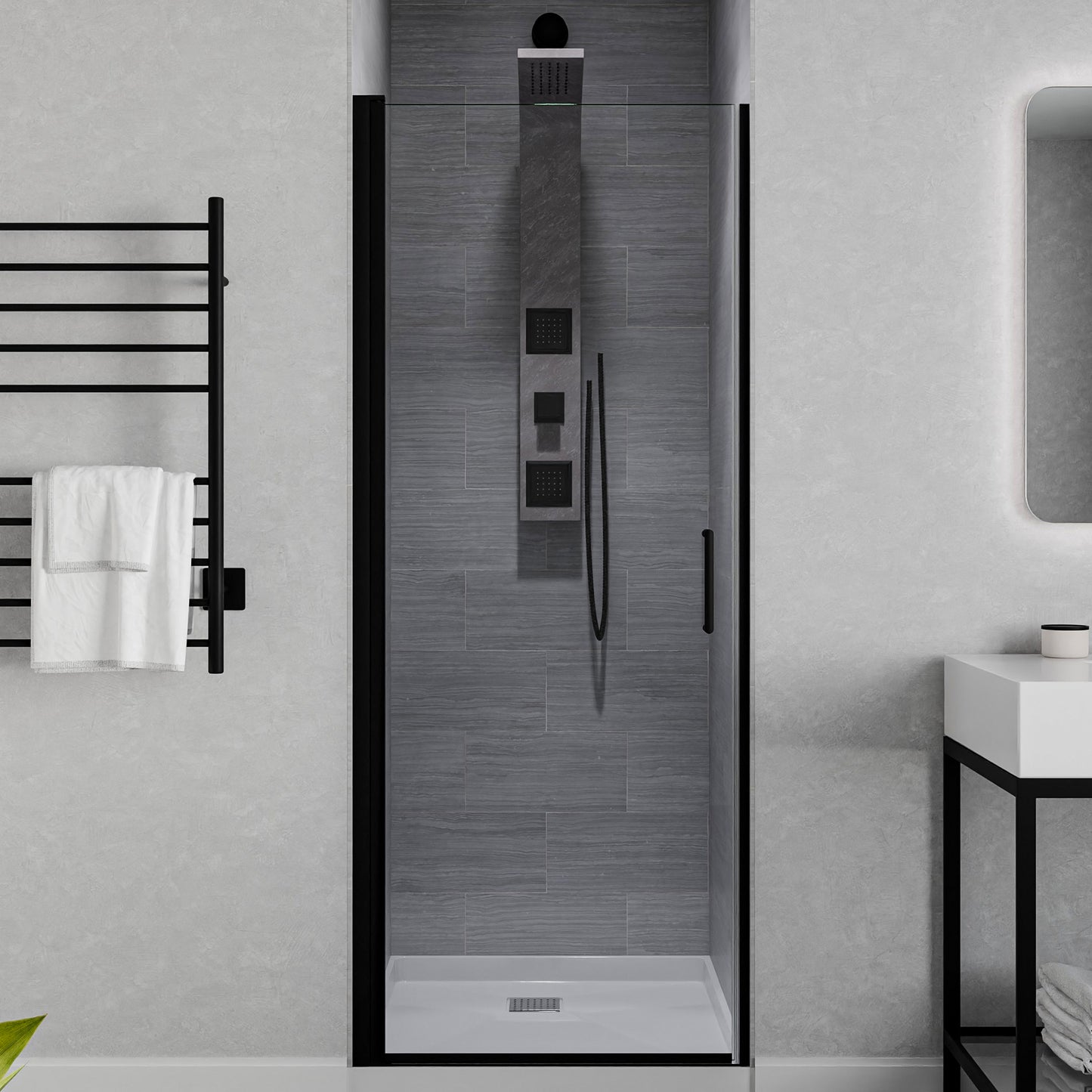 Lancer 29 in. x 72 in. Semi-Frameless Shower Door with TSUNAMI GUARD