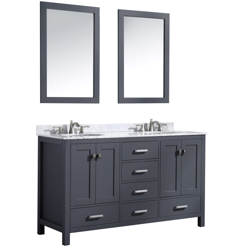 VT-MRCT0060-GY - 60 in. W x 36 in. H x 22 in. D Double Sink Bath Vanity Set in Gray with Carrara Marble Top and Matching Mirror