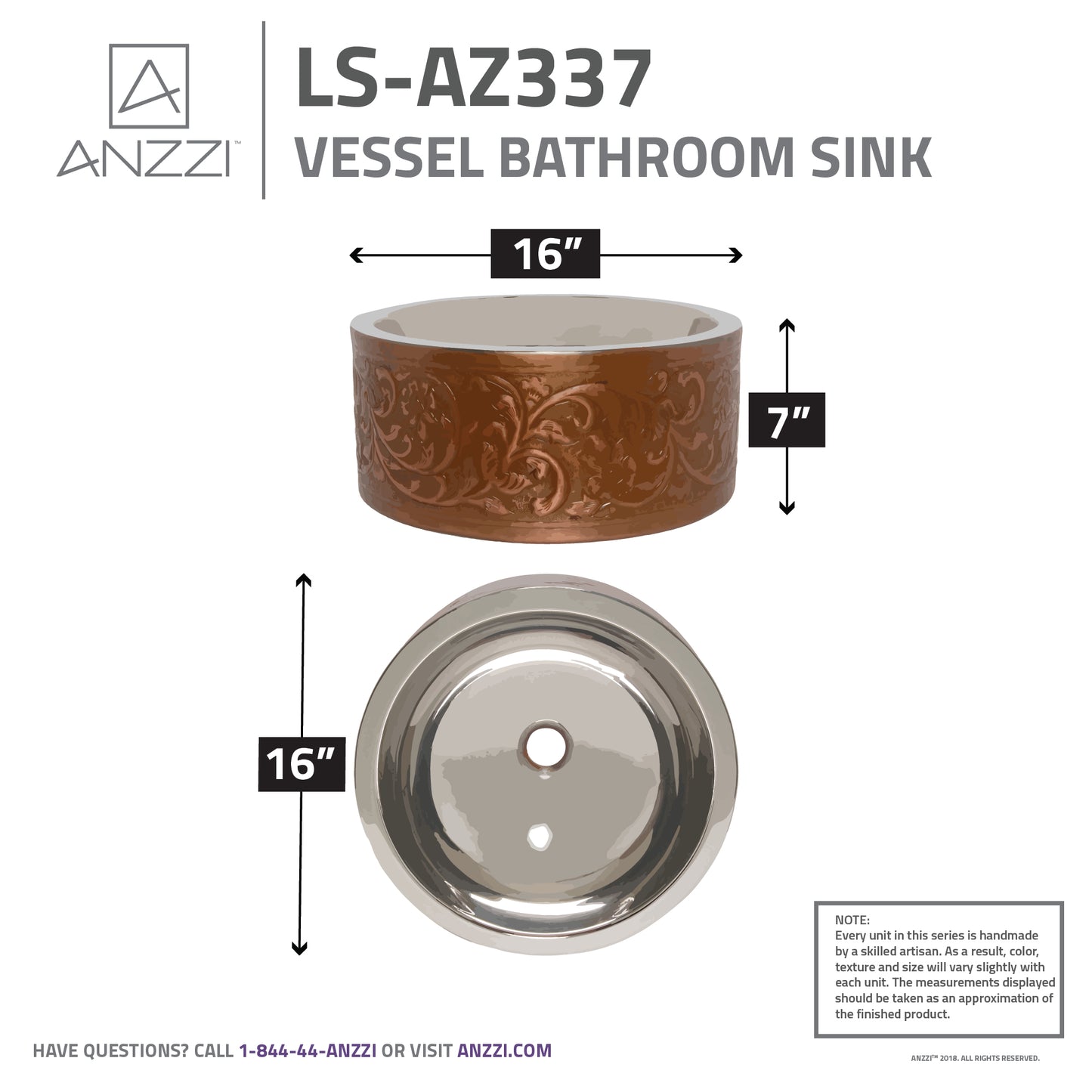 Fleet 16 in. Handmade Vessel Sink in Polished Antique Copper with Floral Design Exterior