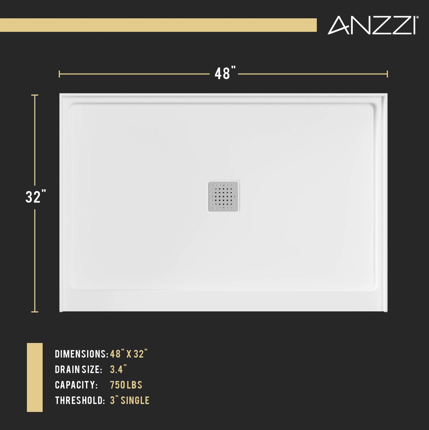 Alexander 48 in. x 32 in. Shower Base in White