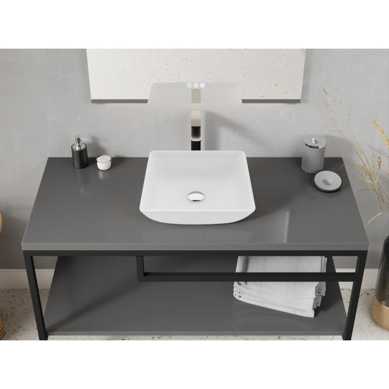 Solstice Square Glass Vessel Bathroom Sink with White Finish