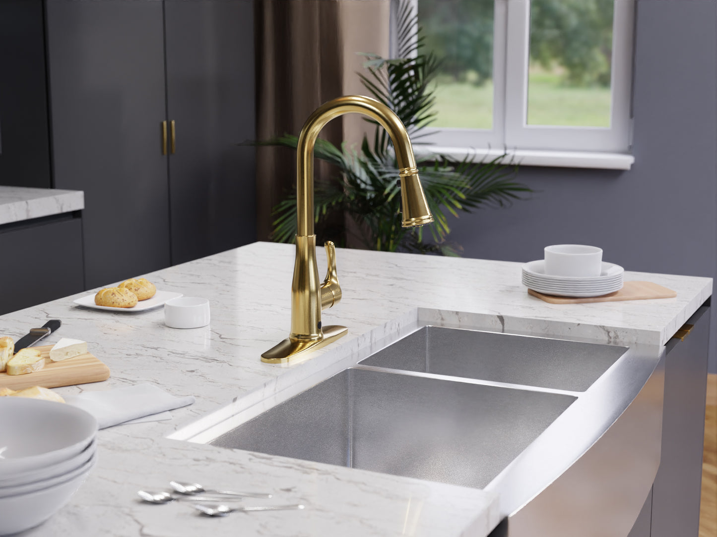 Sifo Hands Free Touchless 1-Handle Pull-Down Sprayer Kitchen Faucet with Motion Sense and Fan Sprayer