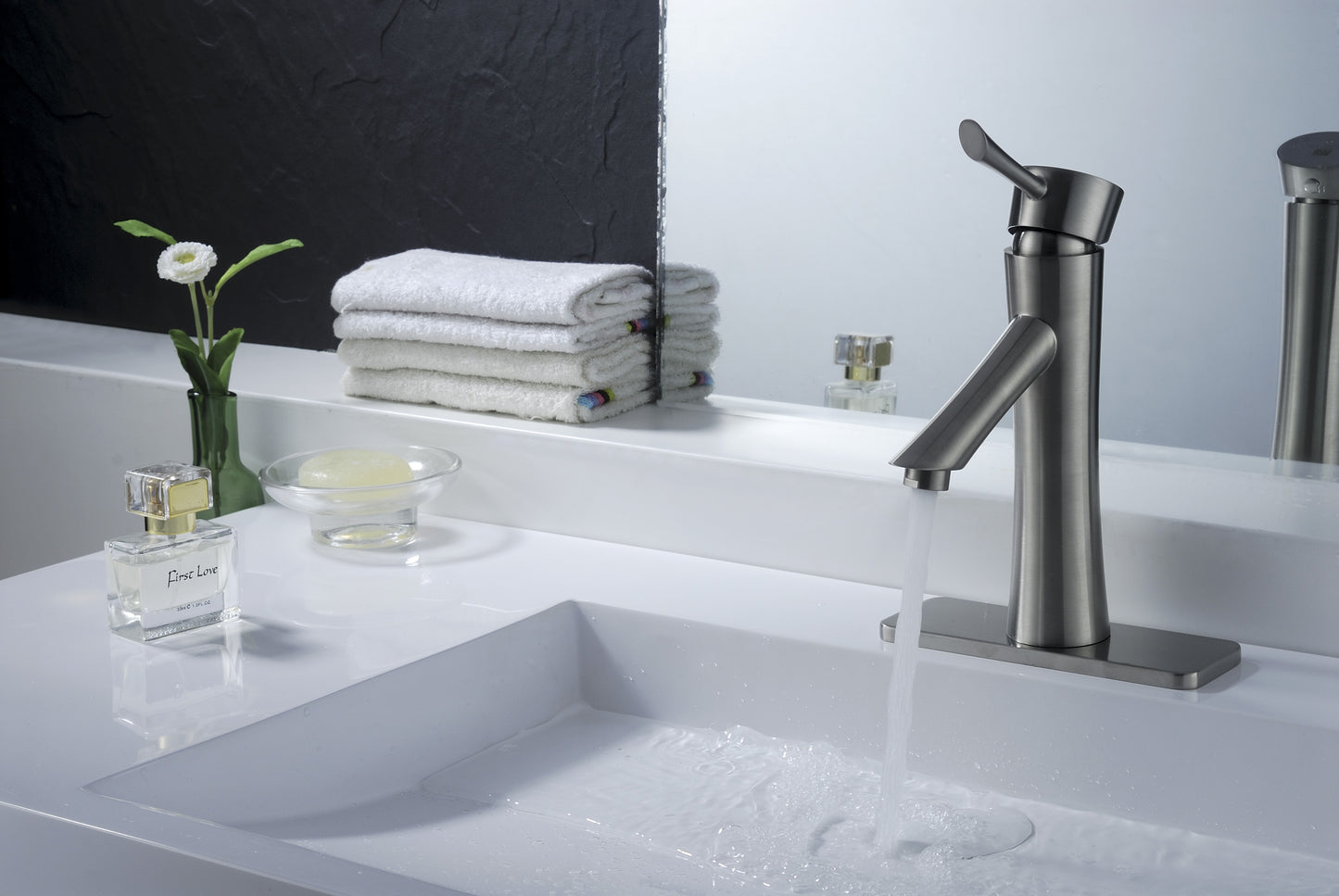 Saga Series Single Hole Single-Handle Low-Arc Bathroom Faucet in Brushed Nickel