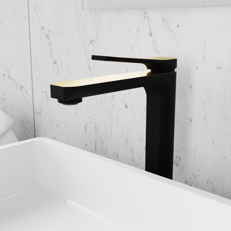 L-AZ901MB-BG - Single Handle Single Hole Bathroom Vessel Sink Faucet With Pop-up Drain in Matte Black & Brushed Gold