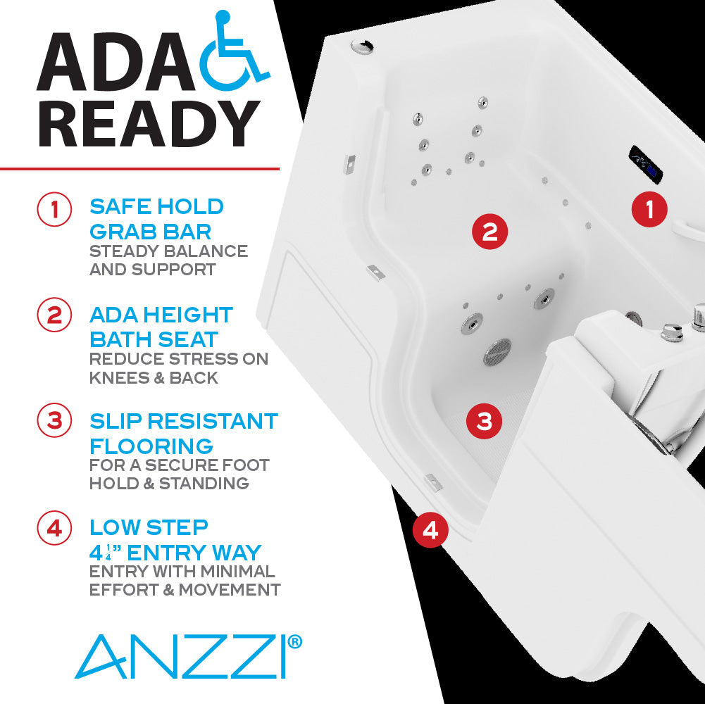 Left Drain FULLY LOADED Wheelchair Access Walk-in Tub with Air and Whirlpool Jets Hot Tub | Quick Fill Waterfall Tub Filler with 6 Setting Handheld Shower Sprayer | Including Aromatherapy, LED Lights, V-Shaped Back Jets, and Auto Drain | 2953WCLWD