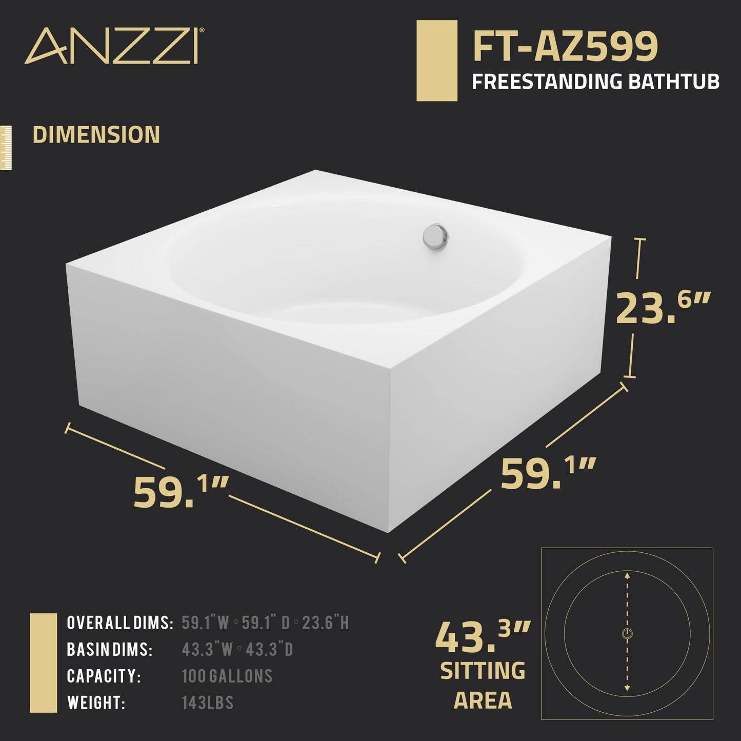 Abyss 59" Freestanding Bathtub in White