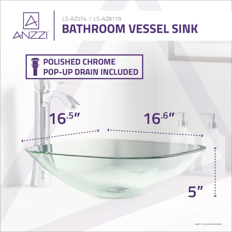 Cadenza Series 17 in. Bathroom Vessel Sink with Scratch-Tough and Stain-Resistant Non-Porous Surface in Clear Glass