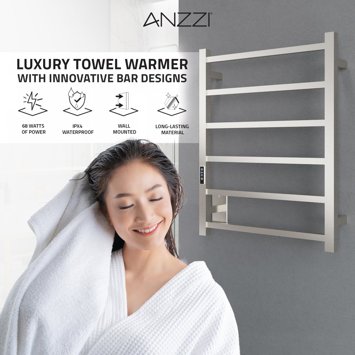 Charles Series 6-Bar Stainless Steel Wall Mounted Electric Towel Warmer Rack