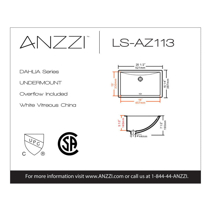 Dahlia Series 20.5 in. Ceramic Undermount Sink Basin in White