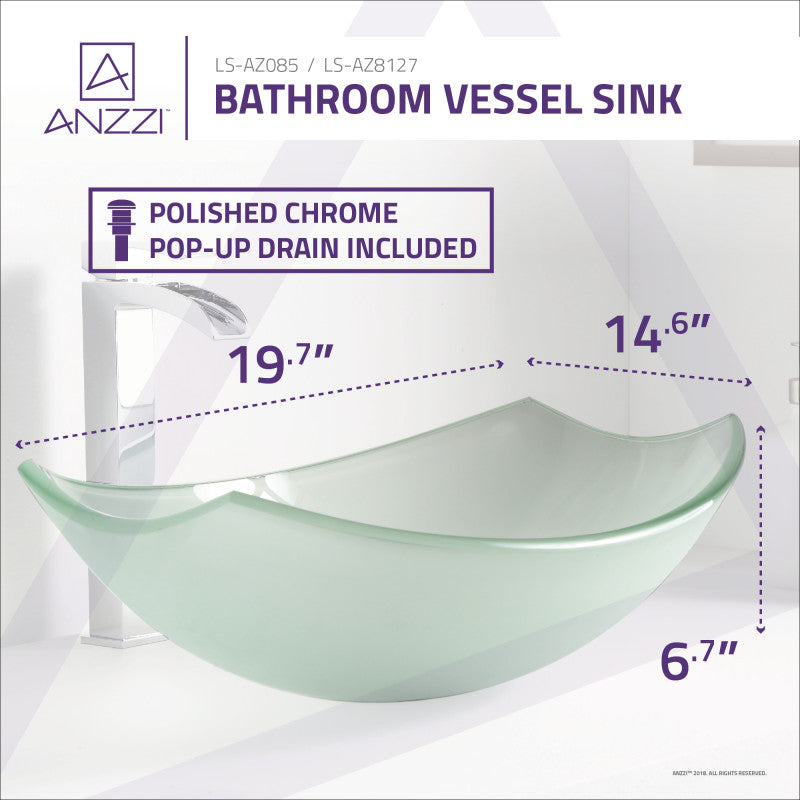 Magician Series 20 in. Bathroom Vessel Sink with Stain-Resistant Non-Porous Surface in Lustrous Frosted Finish Glass