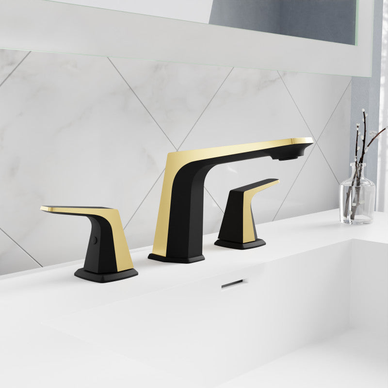 L-AZ905MB-BG - 2-Handle 3-Hole 8 in. Widespread Bathroom Faucet With Pop-up Drain in Matte Black & Brushed Gold