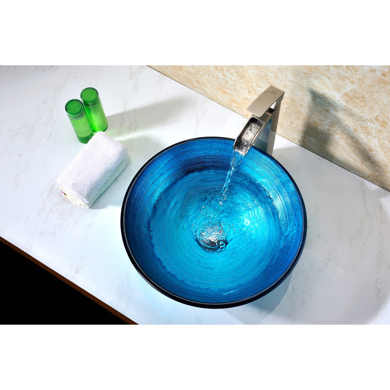 Taba Series Deco-Glass Vessel Sink in Lustrous Blue