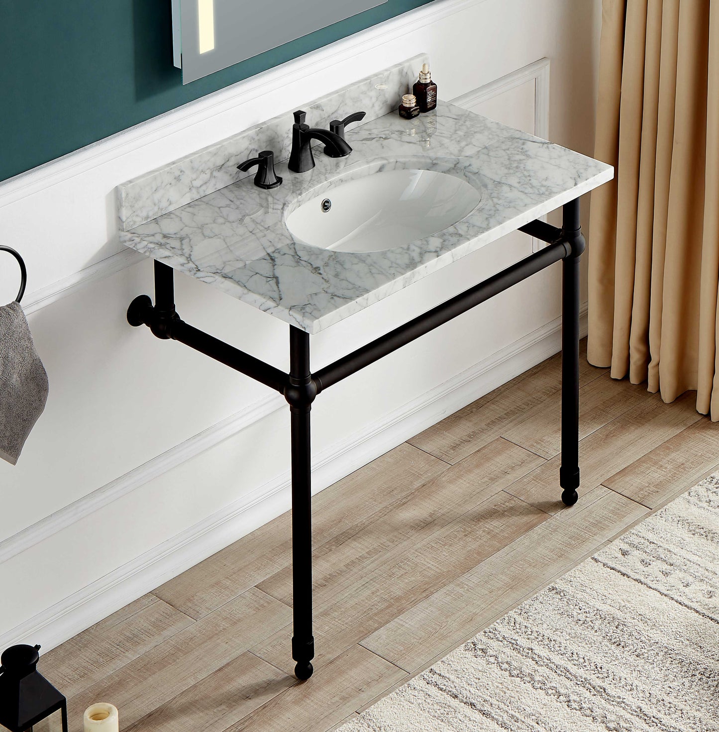 CS-FGC004-MB - Verona 34.5 in. Console Sink in Matte Black with Carrara White Counter Top