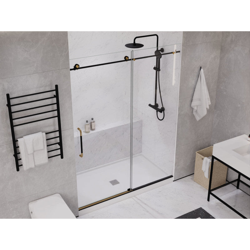 SD-AZ13-02MBBG - Madam Series 60 in. x 76 in. H Sliding Frameless Shower Door in Matte Black/Brushed Gold with Tsunami Guard Clear Glass