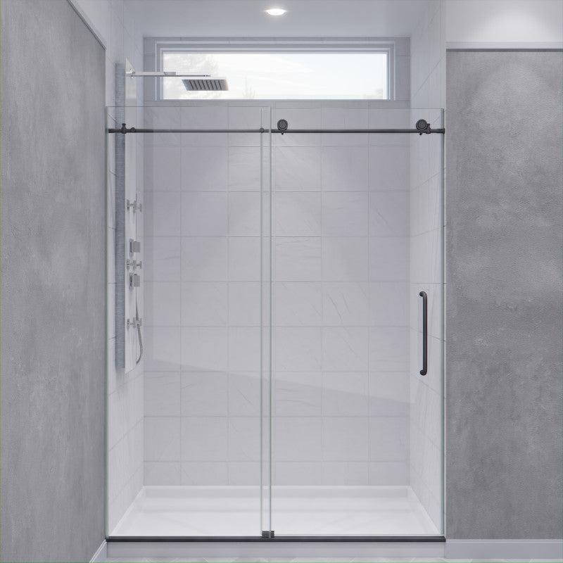 Leon Series 60 in. by 76 in. Frameless Sliding Shower Door with Handle