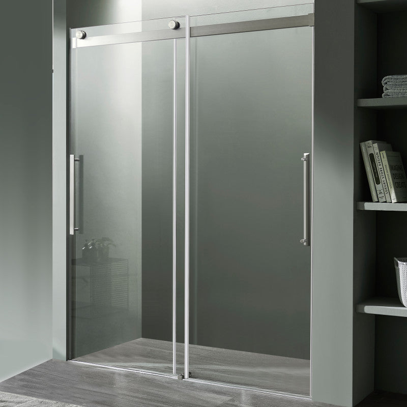 SD-FRLS05902BN - Stellar Series 2 in. x 76 in. H Sliding Frameless Shower Door in Brushed Nickel with Tsunami Guard Tempered Glass
