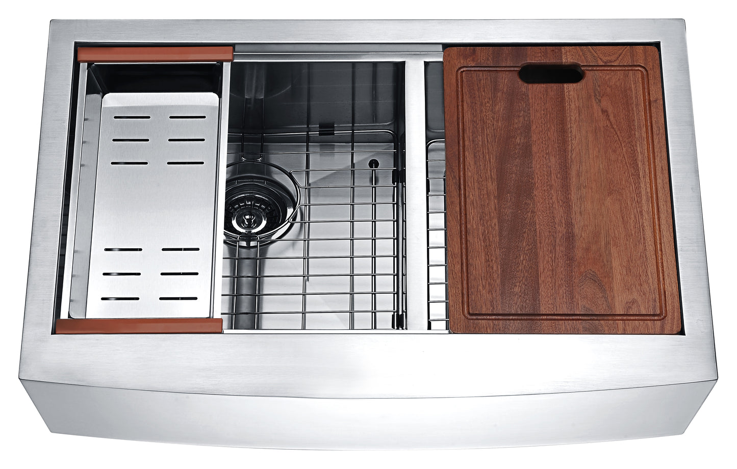 Aegis Farmhouse Stainless Steel 33 in. 0-Hole 60/40 Double Bowl Kitchen Sink with Cutting Board and Colander
