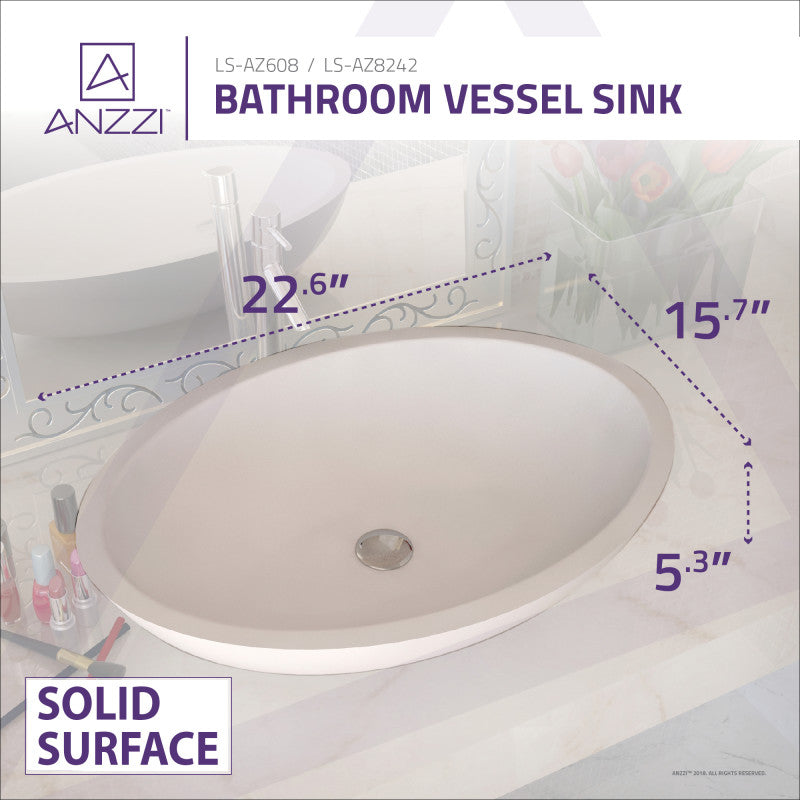Mayorba 1-Piece Solid Surface Vessel Sink with Pop Up Drain in Matte White