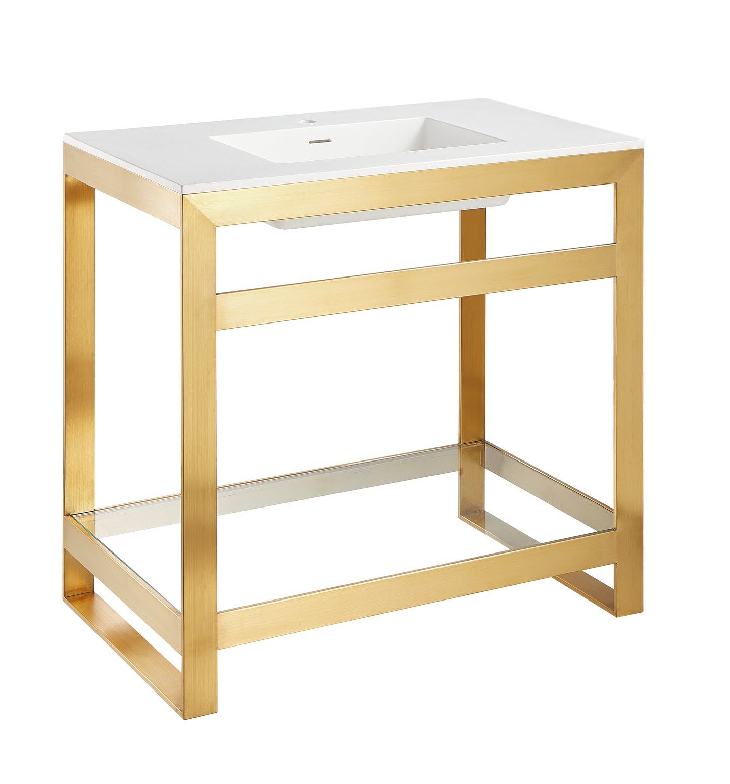 CS-FGC005-BG - Orchard 36 in. Console Sink in Brushed Gold with Glossy White Counter Top