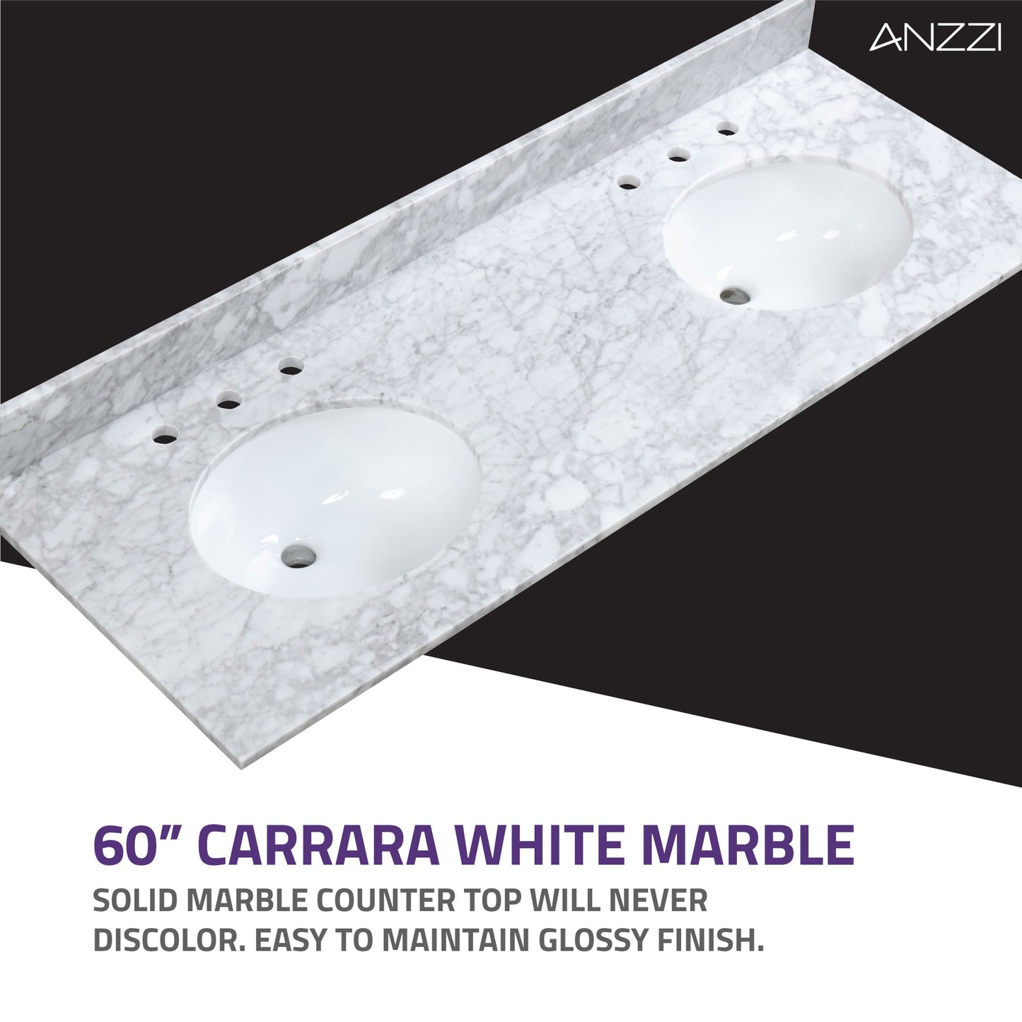 Chateau 60 in. W x 22 in. D Bathroom Vanity Set with Carrara Marble Top with White Sink