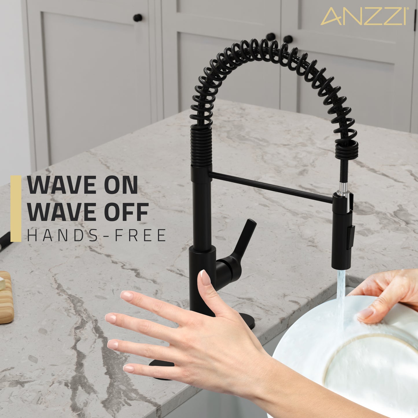 KF-AZ303MB - Ola Hands Free Touchless 1-Handle Pull-Down Sprayer Kitchen Faucet with Motion Sense and Fan Sprayer in Matte Black