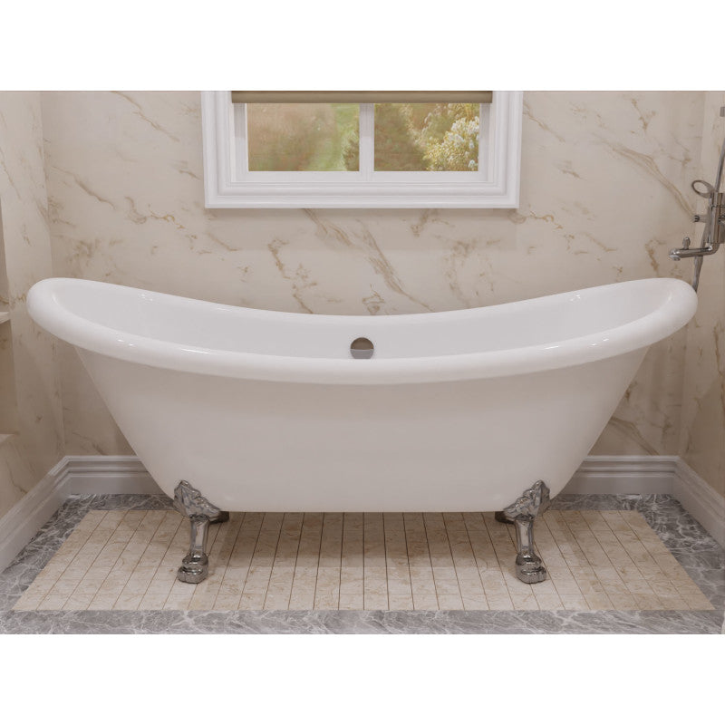 FT-CF130LXFT-CH - Clawfoot Series 69 in. x 28 in. Soaking Freestanding Bathtub with Center Drain in White with Polished Chrome Feet
