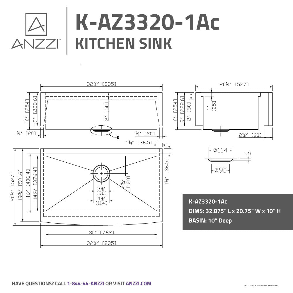 Aegis Farmhouse Stainless Steel 33 in. 0-Hole Single Bowl Kitchen Sink with Cutting Board and Colander