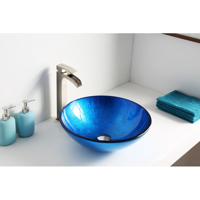 Clavier Series 17 in. Bathroom Vessel Sink with Scratch-Tough and Stain-Resistant Surface in Lustrous Blue Glass