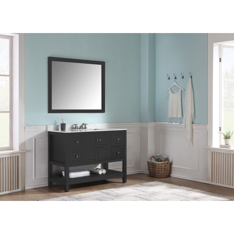 VT-MRCT1048-BK - Montaigne 48 in. W x 22 in. D Bath Vanity in Black with Marble Vanity Top in Carrara White with White Basin and Mirror