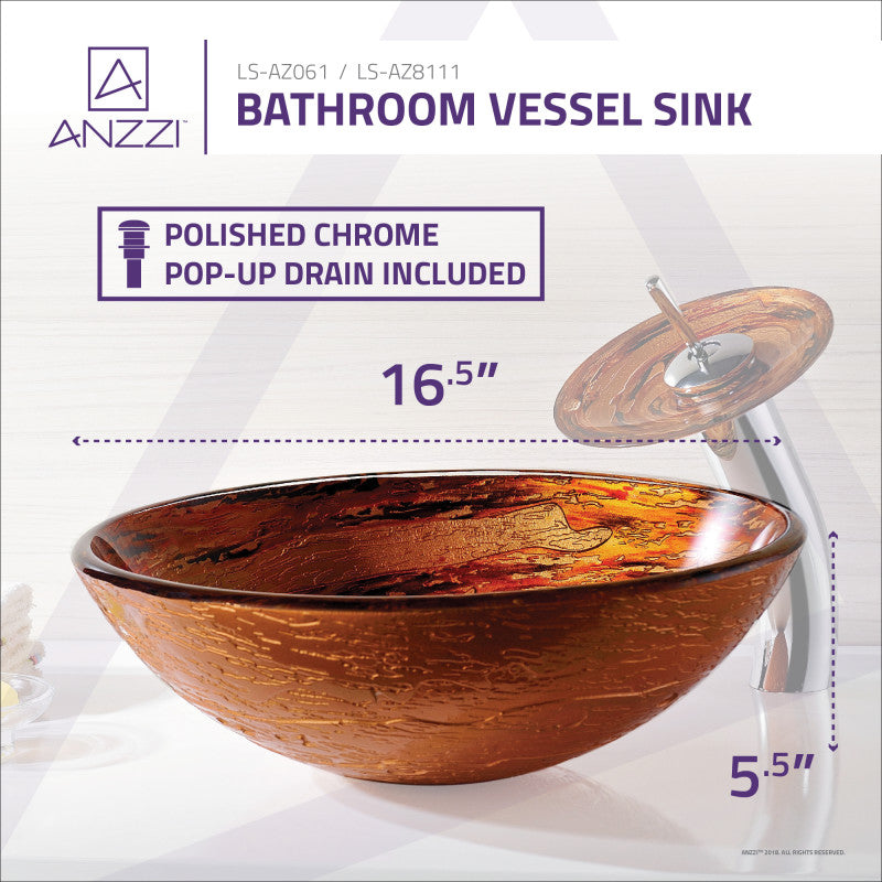 Komaru Series Vessel Sink in Brown with Pop-Up Drain and Matching Faucet in Lustrous Brown