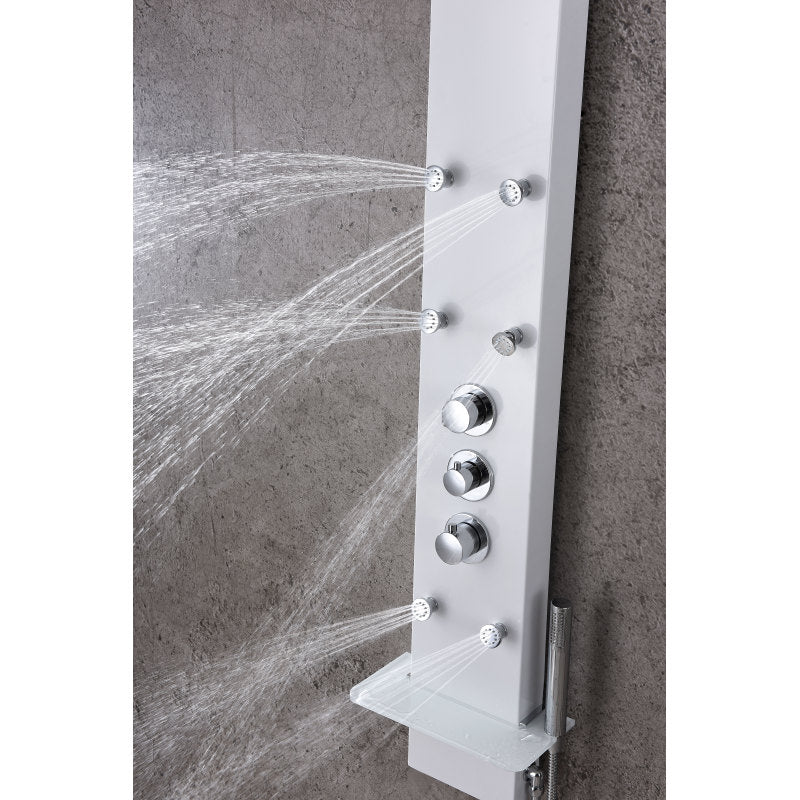 Donna 60 in. 6-Jetted Full Body Shower Panel with Heavy Rain Shower and Spray Wand in White