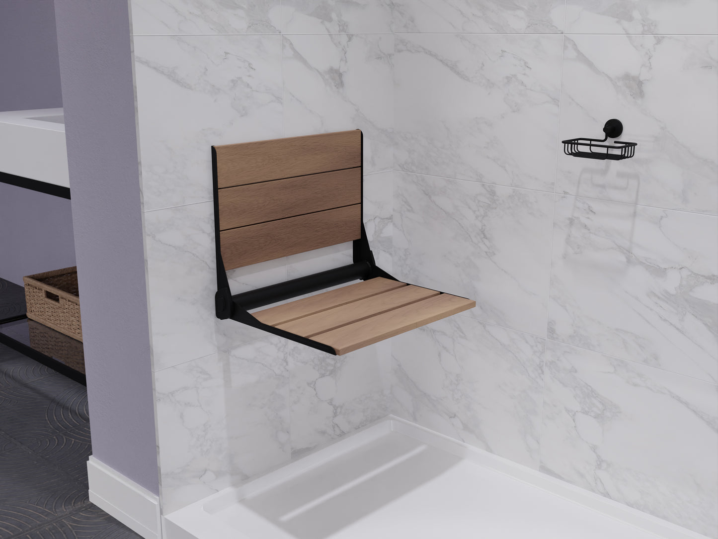 Isle 17 in. Teak Wall Mounted Folding Shower Seat